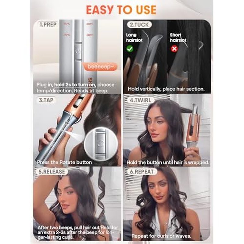 SHEGLAM Automatic Curling Iron 1 1/4 inch with 3 Temperatures Fast Heating, 2-Way Rotation, Anti-Scald, Anti-Tangle Rotating, Automatic Shut-Off for Hair Styling