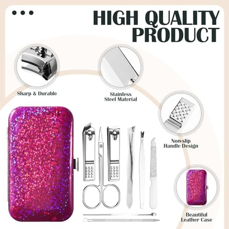 60 Pack Manicure Set Bulk Gifts Stainless Steel Nail Clipper Set with Case 8 in 1 Personal Pedicure Kit for Women Men Gifts for Christmas(Mix Color,Laser)