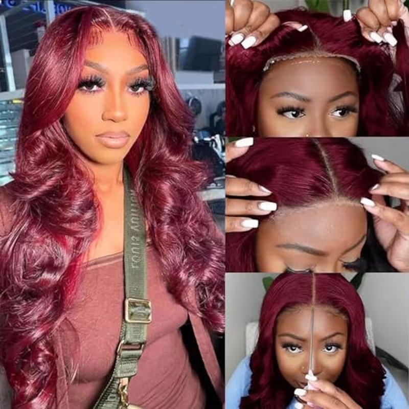 99J Burgundy 5X5 Lace Closure Wigs Human Hair Glueless Wigs HD Transparent 180 Density Wine Red Pre Plucked Pre Cut Body Wear for Beginners 22 Inch