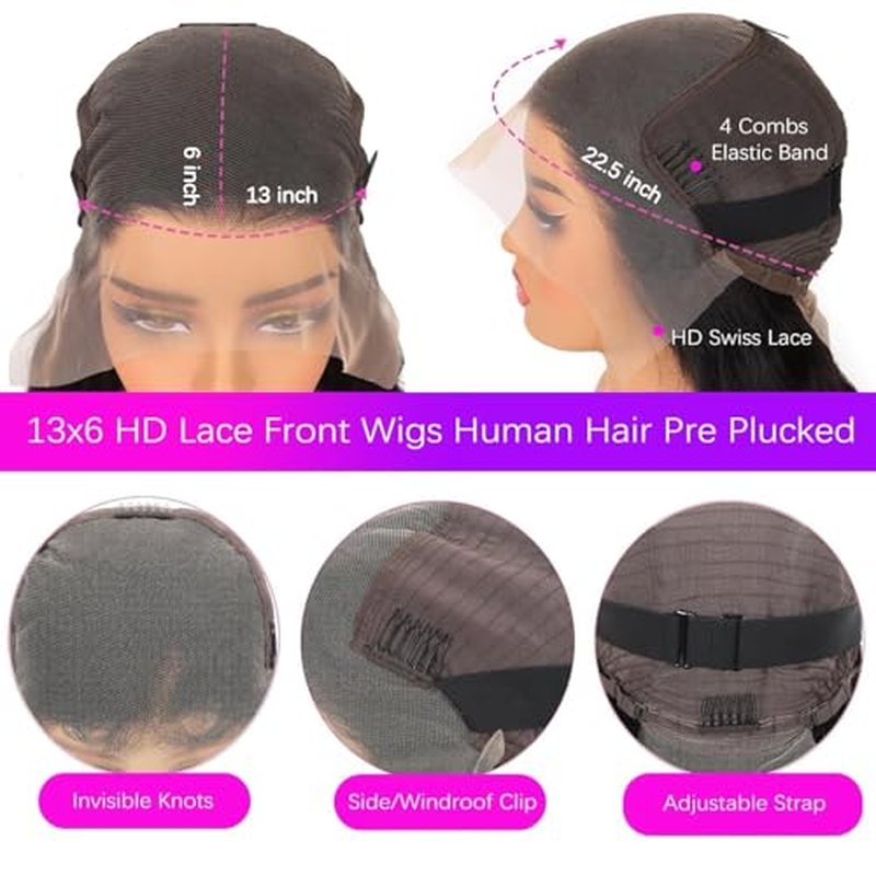 13x6 Deep Wave Lace Front Wigs Human Hair Curly Human Hair Wig for Women HD Deep Curly Lace Frontal Wigs Glueless Human Hair Pre Plucked with Baby Hair Natural Color (22 Inch-12A)