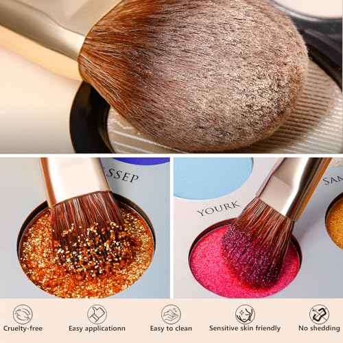 DUcare Makeup Brushes 9Pcs Vegan Makeup Brush Set with Travel Pouch - Face & Eye Brush Kit for Powder Contour Blush Concealer Eyeshadow Blending & Detailing, Synthetic Bristles,Orange