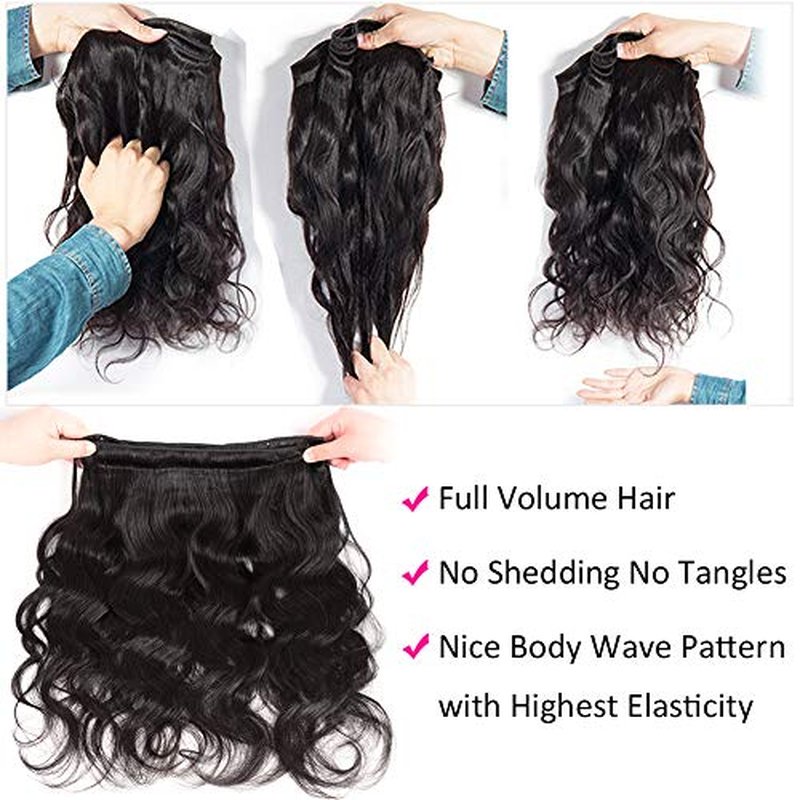 Body Wave Bundles with Closure for Black Women 100% Unprocessed Brazilian Body Wave Human Hair 3 Bundles with 4X4 Lace Closure Free Part Natural Color