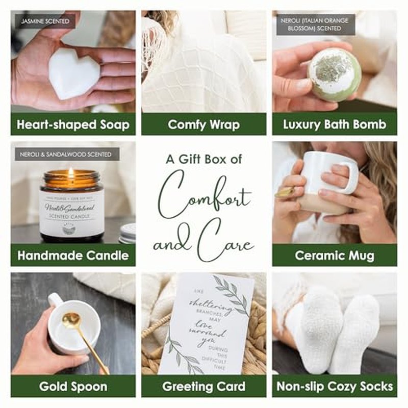 Sympathy Gift Baskets for Women ? 8 Thoughtful & Cozy Items (Blanket and Candle Gift Set with Mug, Socks & More) ? Sympathy Gifts for Loss of Loved One, Get Well, or Self Care Gifts for Women