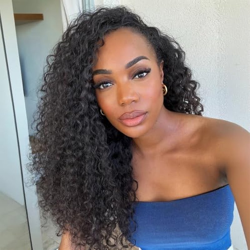 16 Inch Curly Half Wig Human Hair 220% Density Water Wave Half Wig 3 In 1 Seamless Flip Over with Drawstring Invisible Hairline Beginner Friendly Wear and Go Glueless Wigs Headband Wig for Women