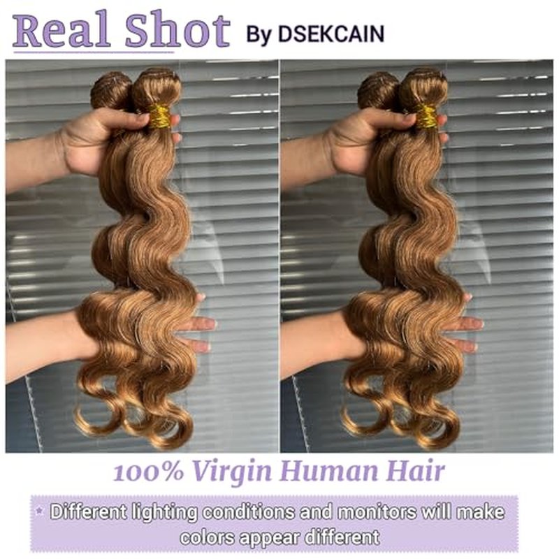 27# Honey Blonde Body Wave Bundles 100% Real Human Hair Bundles 14 16 18 Inch For Quick Weave Double Weft Can Be Dyed and Restyled