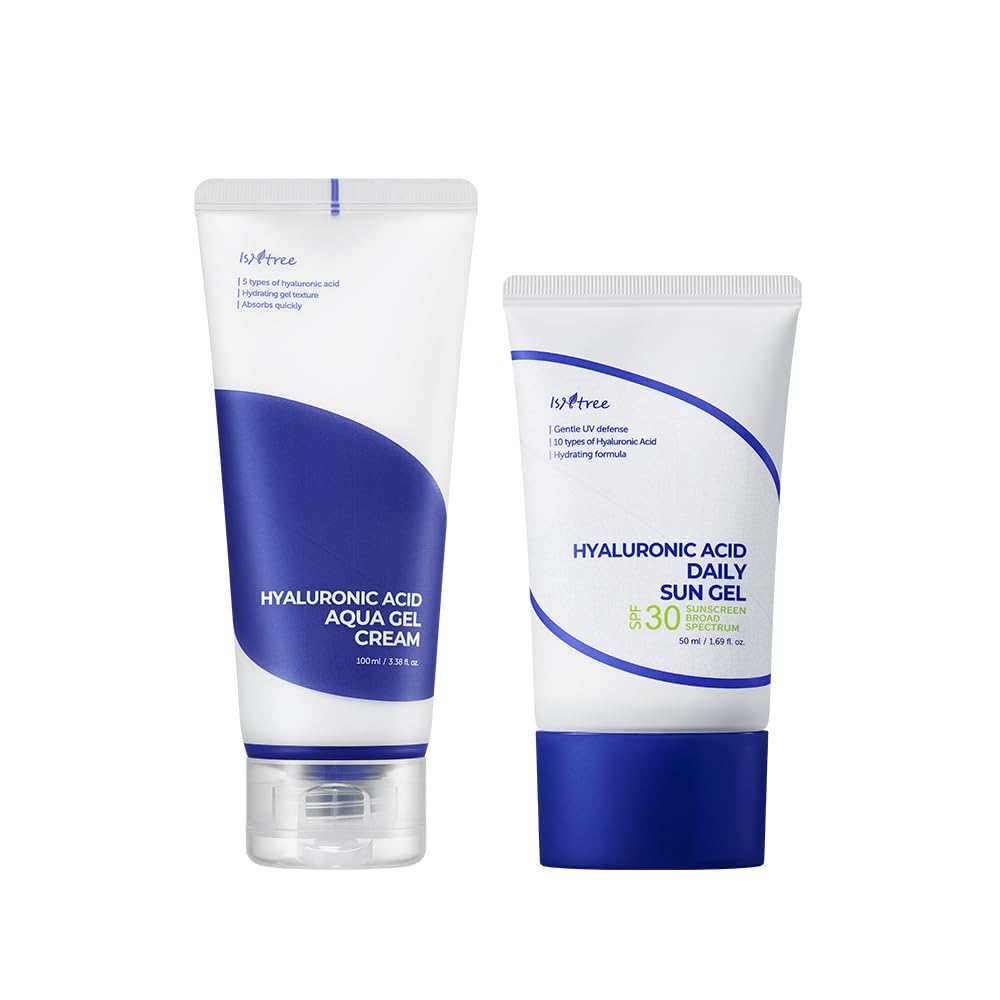 IsNtree Hyaluronic Acid Aqua Gel Cream & Daily Sun Gel Set | Hydrating Skincare Duo, 100ml + 50ml