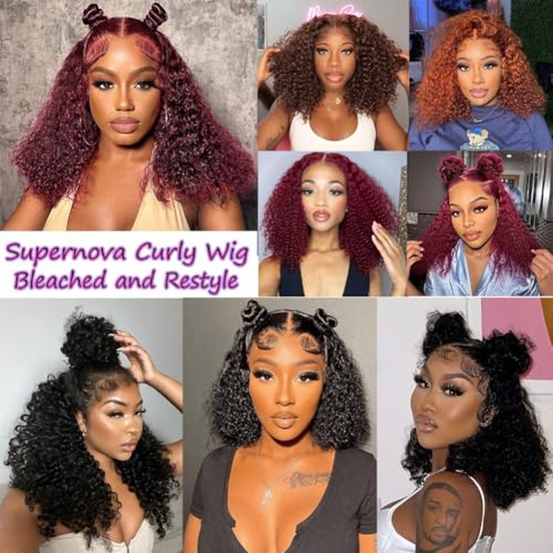 SUPERNOVA Curly Human Hair Wig Ready to Wear Glueless Kinky Curly 13x6 HD Lace Front Wigs Human Hair 14Inch 180 Density Virgin Human Hair Pre Plucked Pre Cut Bleached Knots for Women