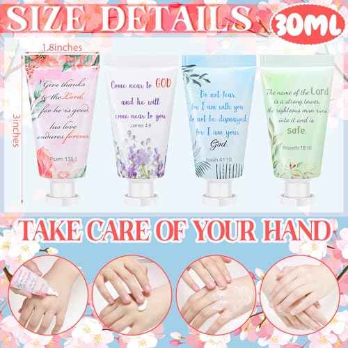 Landhoow 48 Pack Christian Hand Cream Bulk for Women Breast Cancer Accessories Bible Travel Hand Lotion Set Religious Back to School Bible Verse Gift for Church VBS School Teacher Wedding Homeless