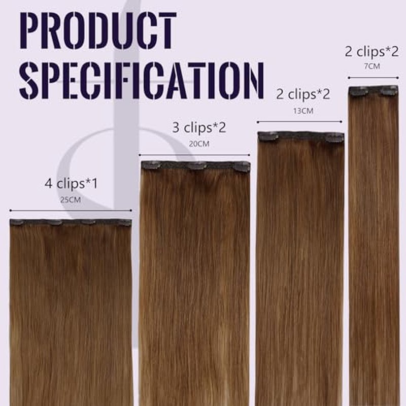 Fshine 18 Inch Clip In Hair Extensions Reddish Brown 105 g 7 pcs Real Human Hair Extensions, For Women Seamless And Comfortable Ideal For Work Parties Or Romantic Date Hairstyles