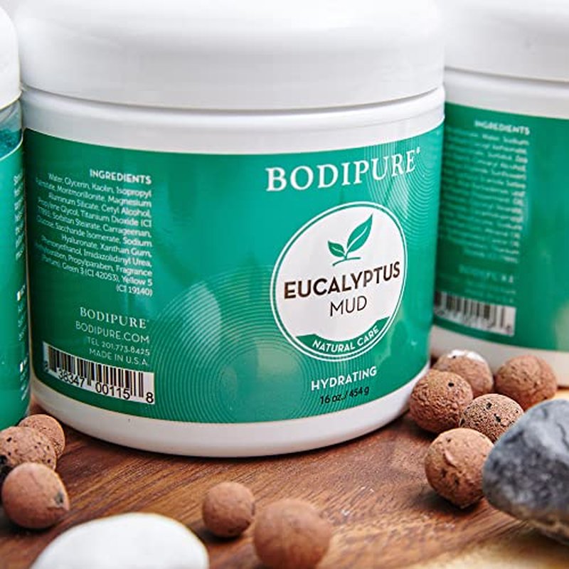 Bodipure Eucalyptus Mud Mask for Body - Rich in Eucalyptus, and Active Mud to Firm and Rehydrate Skin - Spa Quality Mud Moisturizing, and Cooling Skin, 16 Ounce