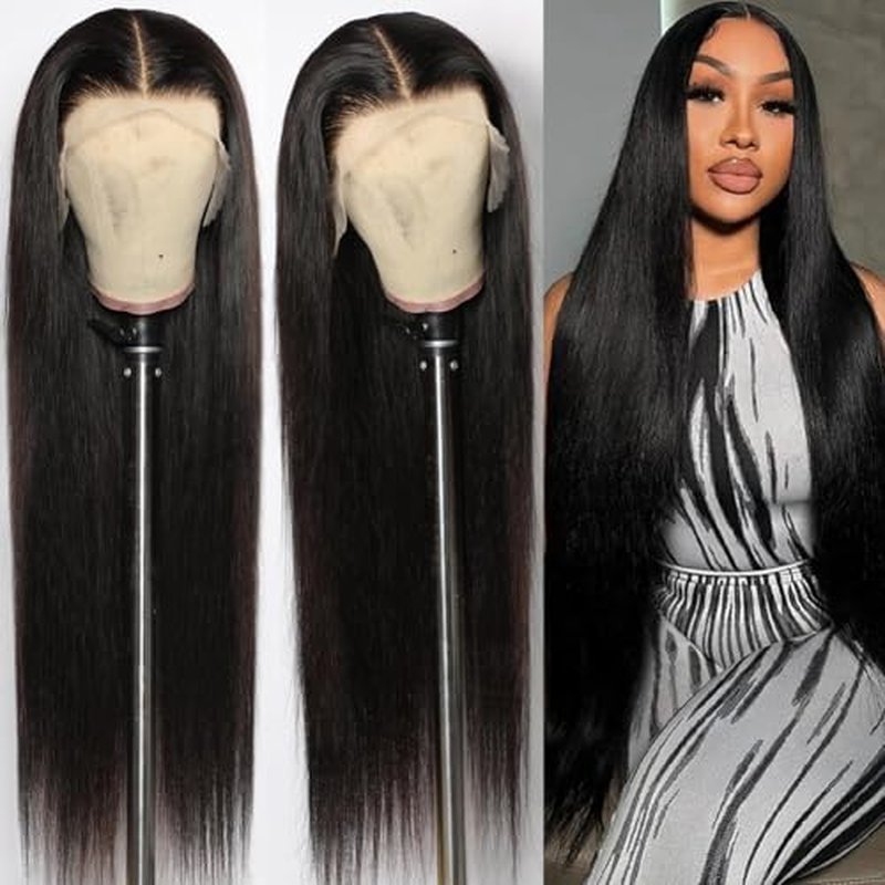 Full 13x6 HD Lace Front Wigs Human Hair Straight 180 Density Transparent Lace Frontal Wig for Women Natural Black Color Long Hair Glueless Wig 22 Inch