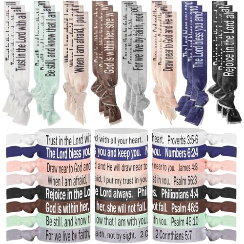 48 Pcs Christian Gifts Bulk for Women Bible Verses Christian Hair Ties Motivational Religious Gifts Bracelet Inspirational Elastic Wristbands Church Gift for Women(Pastel)
