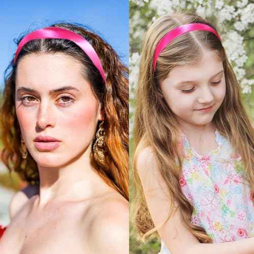 1.15 Inch Hot Pink Headband for Women, Fashion Satin Slik Plain Headband Non Slip DIY Head Band Gifts Holiday Christmas Hair Accessories for Girls Teen