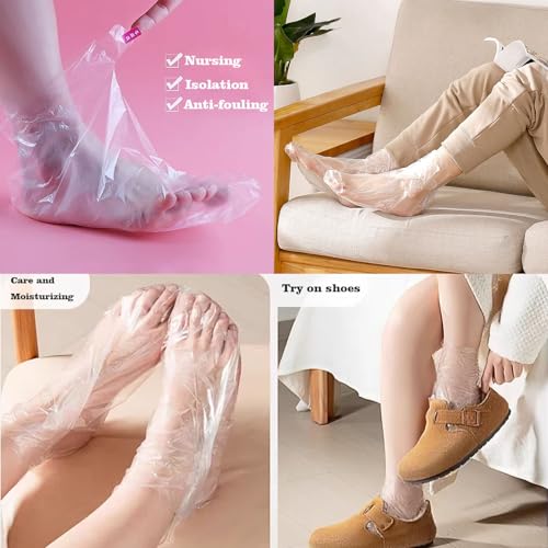400-Pack Disposable Plastic Foot Covers for Feet ? Leak-Proof Paraffin Wax Bath Liners, Moisturizing Socks for Pedicure, Spa, Cracked Heel Care & Shoe Trials (Includes Stickers for Secure Fit)