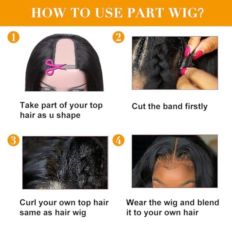 U Part Human Hair Wig Body Wave for Women Brazilian Remy Upart Human Hair Wig Beginner Friendly No Sew in NO Glue 200% Density Natural Color 22Inch