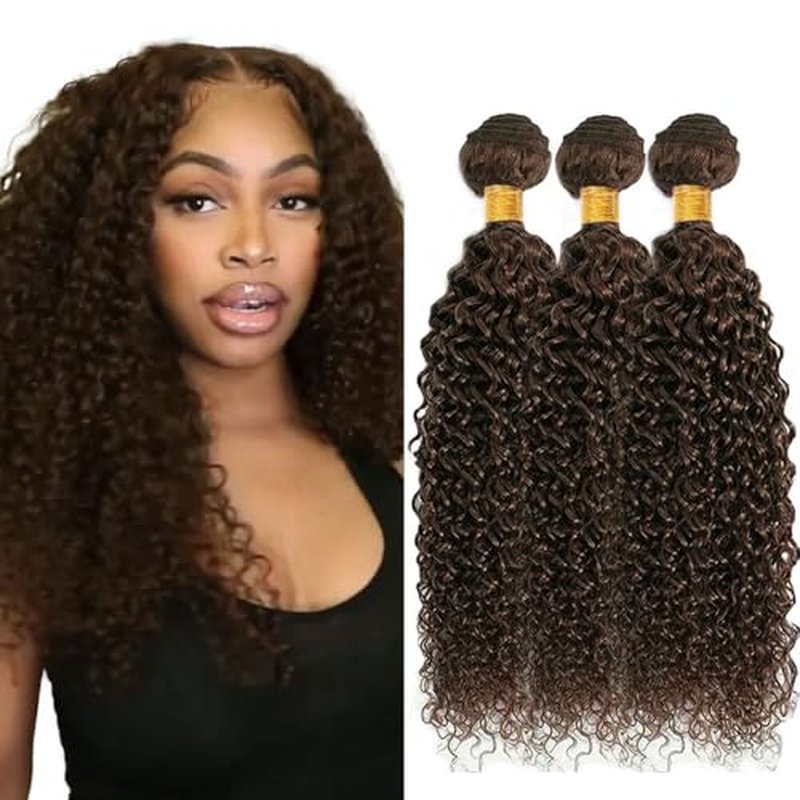 Color #4 Bundle Dark Brown Kinky Curly Human Hair Bundles Peruvian Chocolate Brown Bundle Color #4 Curly Bundles Human Hair 14 16 18 Inch
