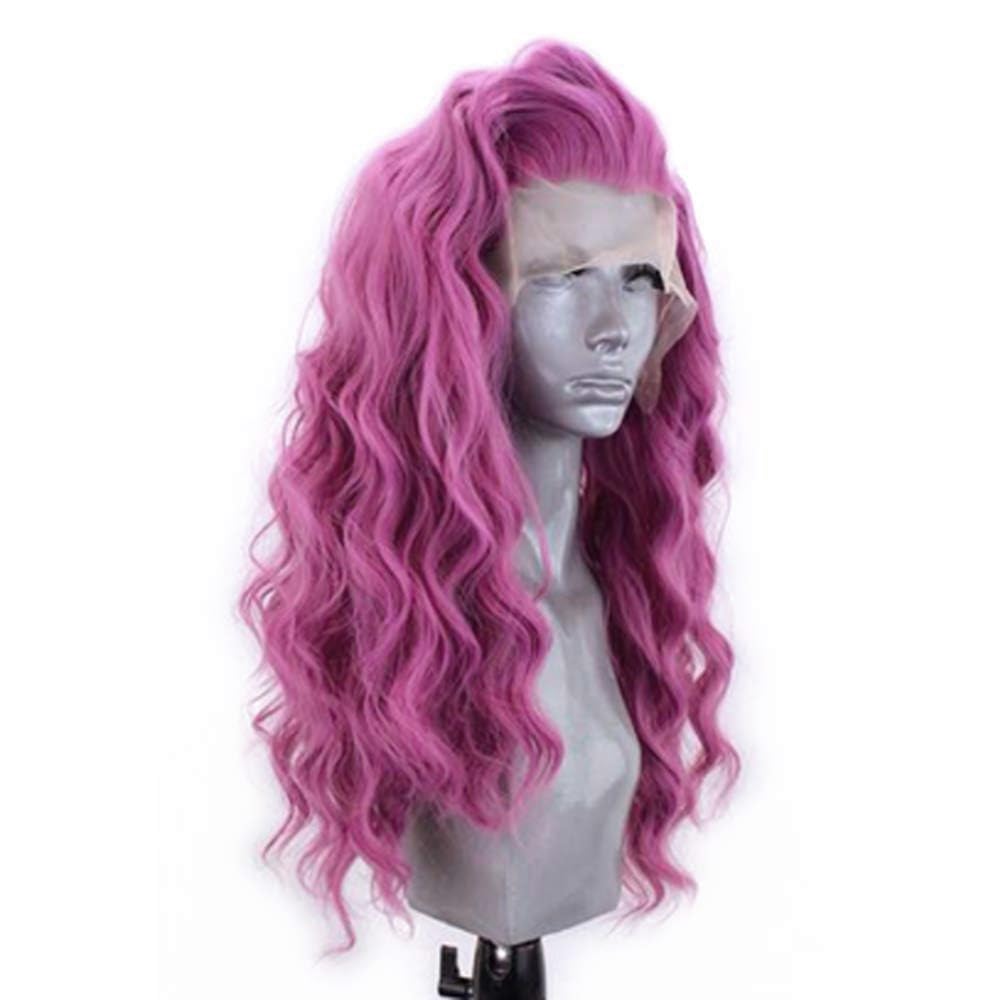 RONGDUOYI RDY Pink Long Body Wave Lace Front Wigs for Women with Free Part Synthetic Wig Pre Plucked Natural Hairline Glueless Heat Friendly Daily Wear Costume Party Wigs 24 Inches