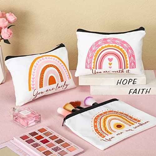 Pinkunn 32 Pcs Boho Canvas Makeup Bags Bulk Employee Appreciation Gifts for Women Inspirational Cosmetic Gifts Bags for Staff Team Pouch Travel Toiletry Pouch