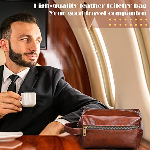 Hillban 6 Pcs Groomsmen Gift Men Travel Toiletry Bag, Bestmen Gifts Set, Leather Toiletry Bag with Side Handle Water Resistant Bathroom Supplies for Wedding Party Favor(Dark Brown)