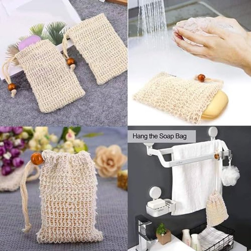 60 Pcs Natural Sisal Soap Saver Bag for Soap Bar Organic Soap Pouch for Exfoliating Lathers and Air Dry Soap Bar Shower
