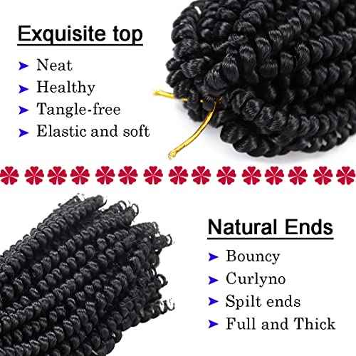Spring Twist Hair - 8 Inch 6 Packs Spring Twists Crochet Hair for Women Black Synthetic Braiding Hair Low Temperature Fluffy Twist Hair Extensions, 1B