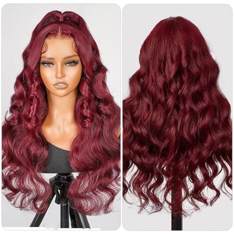 Munx Burgundy Human Hair Wigs for Black Women 13x4 99j Colored Pre Plucked Lace Front Wigs Human Hair Thick 180 Density Glueless Wine Red Body Wave Wig Bleached Knots with Baby Hair 30in