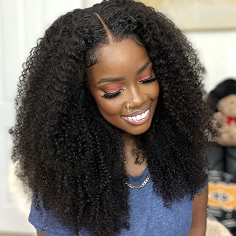 Kinky Curly Lace Front Wig 13x6 HD Lace Front Kinky Curly Wig for Women 180% Density Pre Plucked With Baby Hair Afro Kinky Curly Human Hair Wig 20Inch Kinky Curly HD Lace Front wig