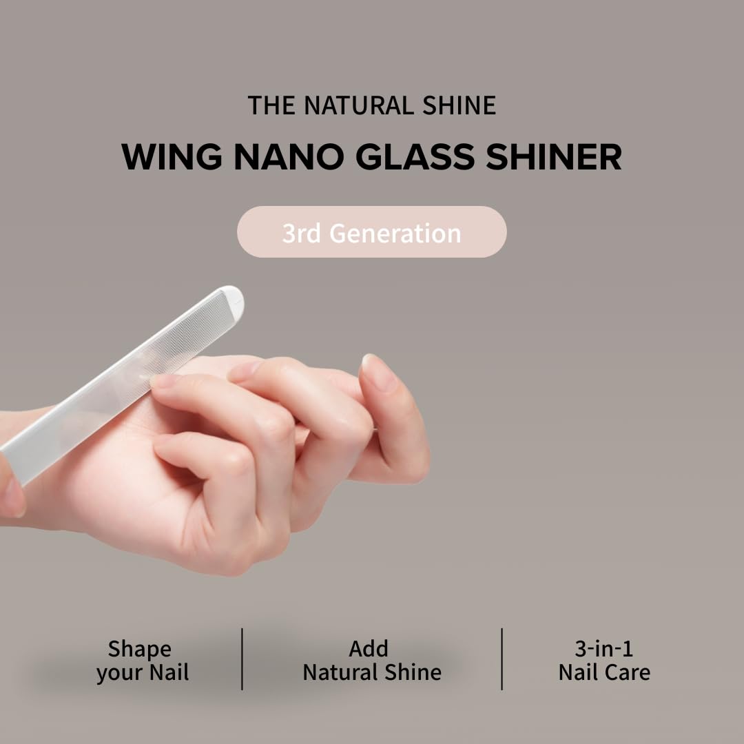 Wing Glass Nail File and Buffer – Nano Glass Nail Shiner, Professional Manicure Tool for Natural Glossy Finish, Washable & Reusable, 5 Colors, 5 Inch (Pink)