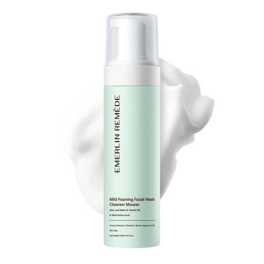 Emerlin Remède Mild Foaming Facial Wash Cleanser Mousse with Aloe Leaf Water, Amino Acids & Vitamin B5, Gentle Hydrating Face Wash for All Skin Types, 200ml