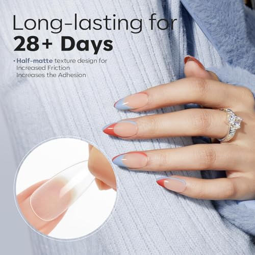 Modelones Almond Fake Nail Tips -510Pcs Medium Soft Gel Nail Tips Almond Shape Pre Etched Half Matte Full Cover Clear Acrylic Gel Kit False Press on for Extension Manicure Salon DIY at Home 15 Sizes