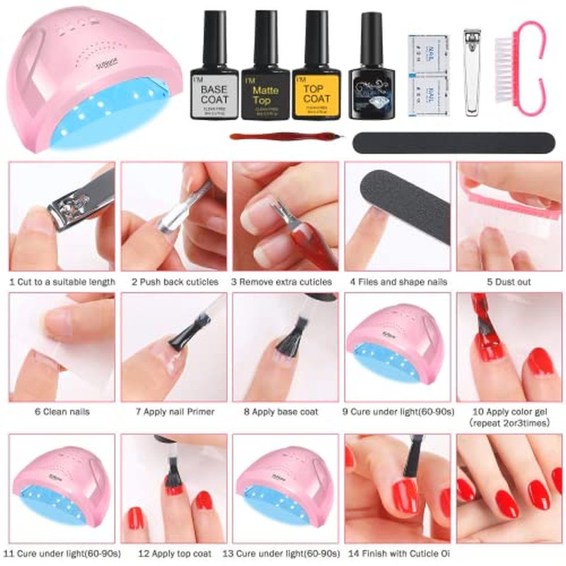 Complete Nail Studio Set with 48W UV LED Lamp, 24 Rainbow Colors, Cat Eye Gel Polish Kit, Nail Drill & More, Storage Box for Home Manicures