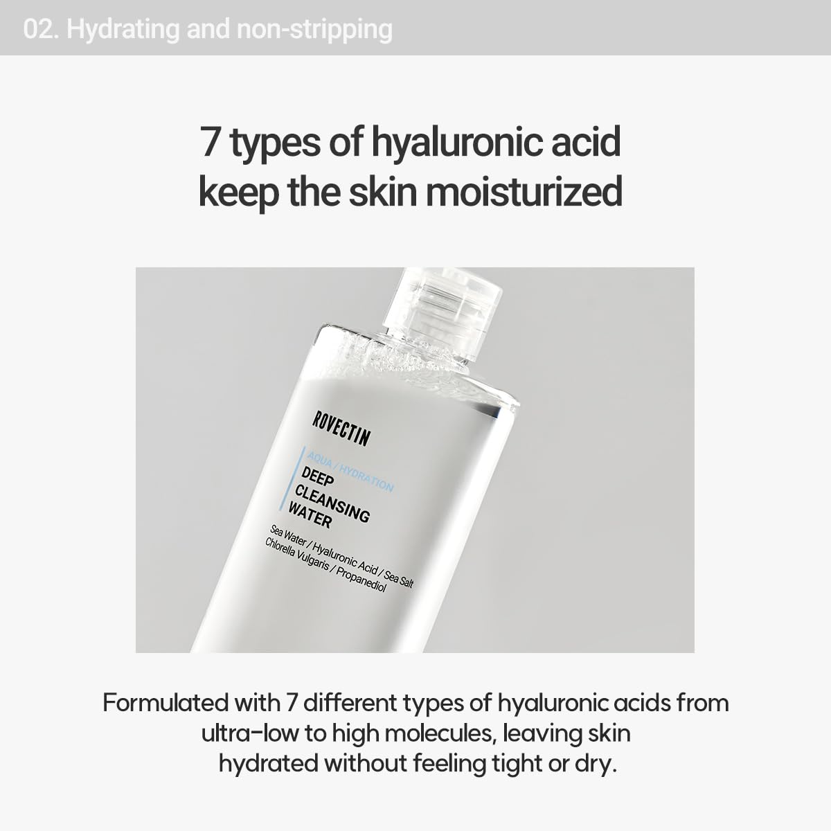 ROVECTIN Aqua Deep Cleansing Water (13.5fl.oz, 400ml)- Impurities Remover from Ocean deep with Hyaluronic Acid and Marine Plants from Jeju Island