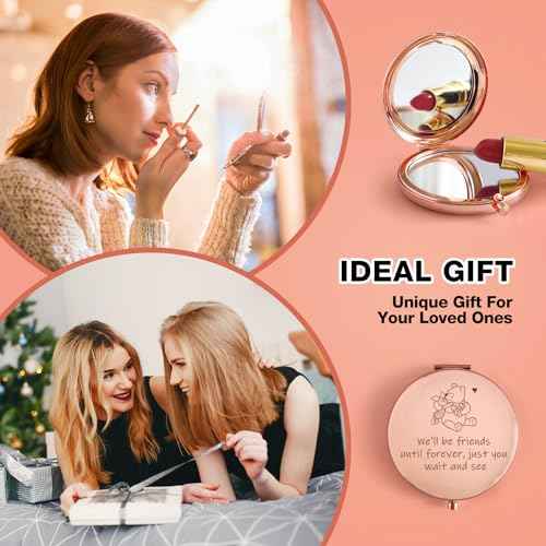 Funny Little Bear We'll be Friends Until Forever Travel Compact Pocket Makeup Mirror, Winnie The Pooh Engraved Compact Mirror for Sister Women Best Friends Girls Daughter Birthday
