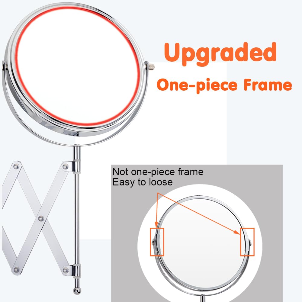 Welllink 8Inch Max Extendable Mirror for Bathroom, Space-Saving Screw Mount, 10X/1X Magnifying Mirror, HD Glass No Distortion Chrome, for Home Cloakroom Gift