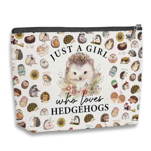 Hedgehog Gifts for Women Girls Hedgehog Makeup Bag Hedgehog Stuff Merch Animal Lover Funny Birthday Christmas Gift for Hedgehog Lovers Daughter Sister Bestie Niece Just A Girl Who Loves Hedgehogs