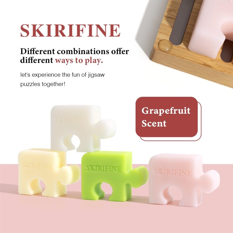 SKIRIFINE Puzzle-Shaped Grapefruit Solid Shampoo Bar - Energizing & Clarifying for Oily Hair - Invigorating Scent, Vegan & Zero-Waste (3.5oz)