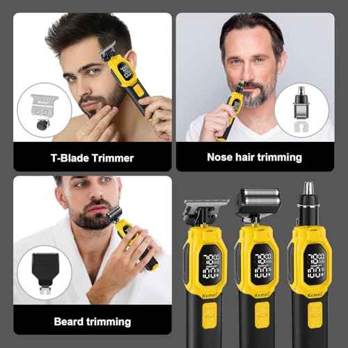 KEMEI Professional 3-in-1 Complete Grooming Tools for Men, Cordless Beard Trimmer, Electric Facial, Ear & Nose Trimmer, Rechargeable Hair Clippers, Gifts for Men