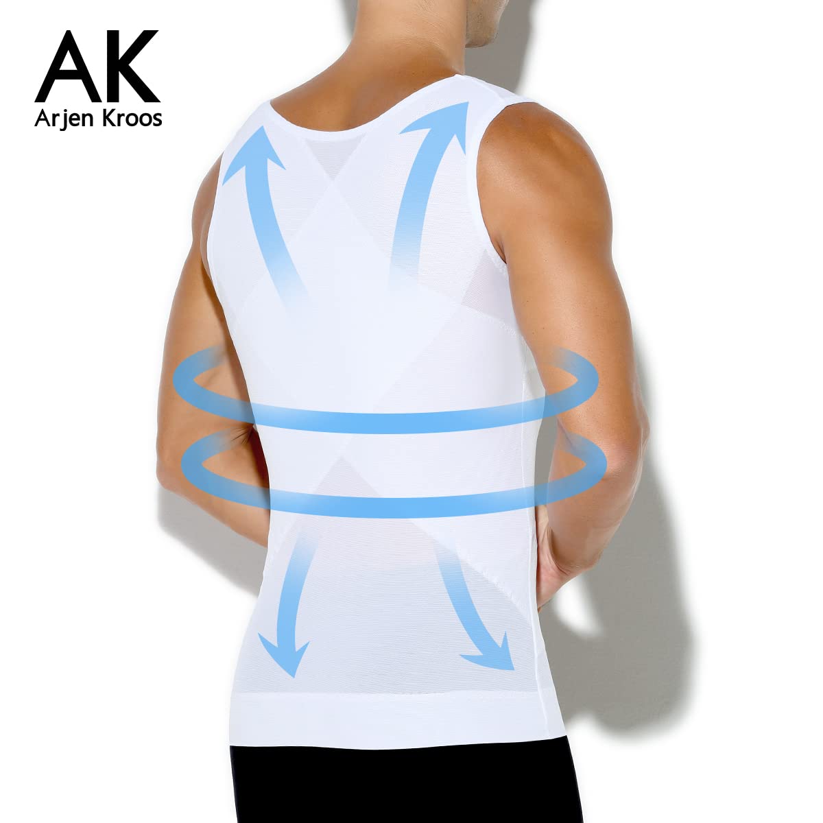 Arjen Kroos Men's Body Shaper Compression Mesh Tank Top Undershirts Shapewear,WHITE/BLACK-ML4005,L