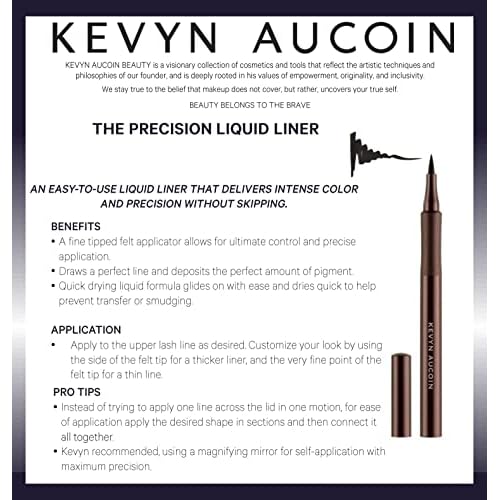 Kevyn Aucoin The Precision Liquid Liner, Black: Easy use with a glide-on felt tip eyeliner. Ultrafine precise applicator for sharp lines. Light to heavy application. Smudge-proof. All day long wear.