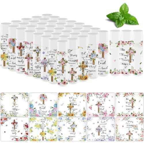 50 Pcs Bible Verse Lip Balm Bulk Christian Thanksgiving Gifts for Women Faith Religious Inspirational Christmas Party Favors Scripture Moisturizing Lip Care Appreciation Gift for Teacher Mom Employee