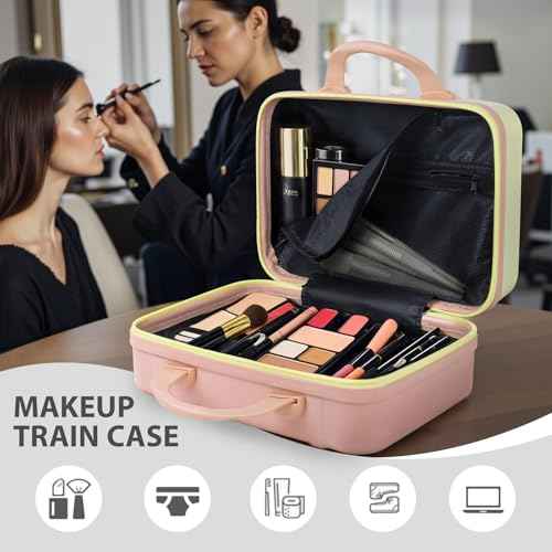 JZRSuitcase 14 Inch Makeup Train Case ABS Toiletry Bag for Women Portable Travel Hard Shell Carry-On Mini Cosmetic Organizer with Elastic Bands
