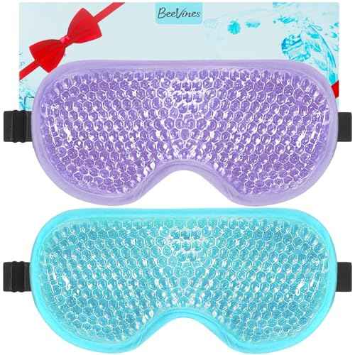 BeeVines Gel Eye Mask, 2 Pack Cooling Ice Masks for Puffy Eyes for Men & Women, Cold & Warm Compress for Post Surgery, Puffiness, Allergies, Sinuses & Migraines Treatment(Blue & Purple)