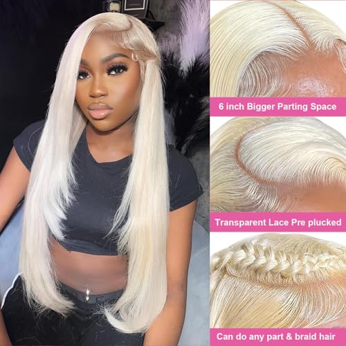 613 13x6 Lace Front Wig Human Hair Straight Blonde Lace Front Wigs Human Hair Pre Plucked with Baby Hair 180% Density 613 HD Lace Frontal Wig for Women 613 Blonde Wig 26 inch