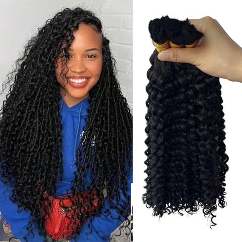 Bulk Hair Double Drawn Human Bundles Spanish Curly Extensions For Boho Knotless Braiding No Weft Water Wave Full End Burmese Bulk Hair Boho Braids for Women 24inch 1Bundle 100g