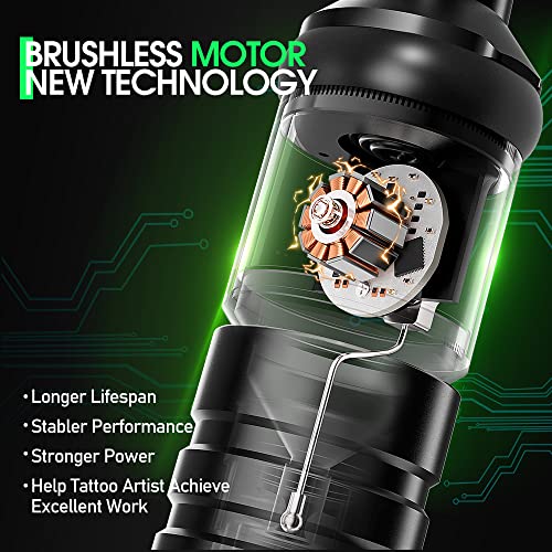 Ambition Torden Wireless Tattoo Machine with Brushless Motor - 2400mAh Rotary Battery Cartridge Pen with Extra Power Supply Digital LED Display for Professionals and Beginners Tattoo Artists