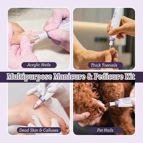 PELCAS Electric Toenail Grinder for Thick Toenails, Cordless Nail Drill, 5 Speeds Manicure and Pedicure Kit with LED Light, Electric Nail File for Human, Pet, Thick Toenails, Natural & Acrylic Nails