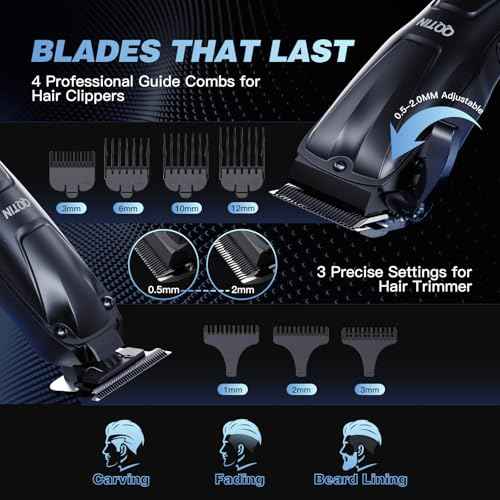Hair Clippers for Men, Cordless Hair Trimmer for Hair Cutting with Long Battery Life, 8500RPM Electric Clippers and Trimmers Set for Self-Haircut and Family Use (Black)