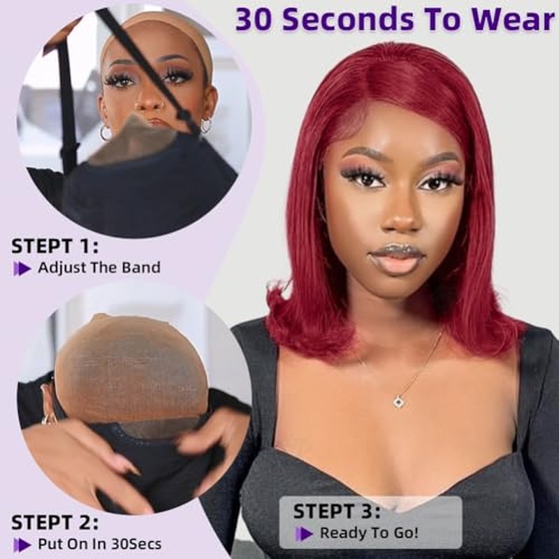 Burgundy 5x5 HD Lace Bob Wig Human Hair 200 Density Pre Plucked Pre Bleached Pre Cut Glueless Wear and Go Wigs for Black Women with Lace Closure Brazilian Straight Human Hair 18 Inch Bob Wigs