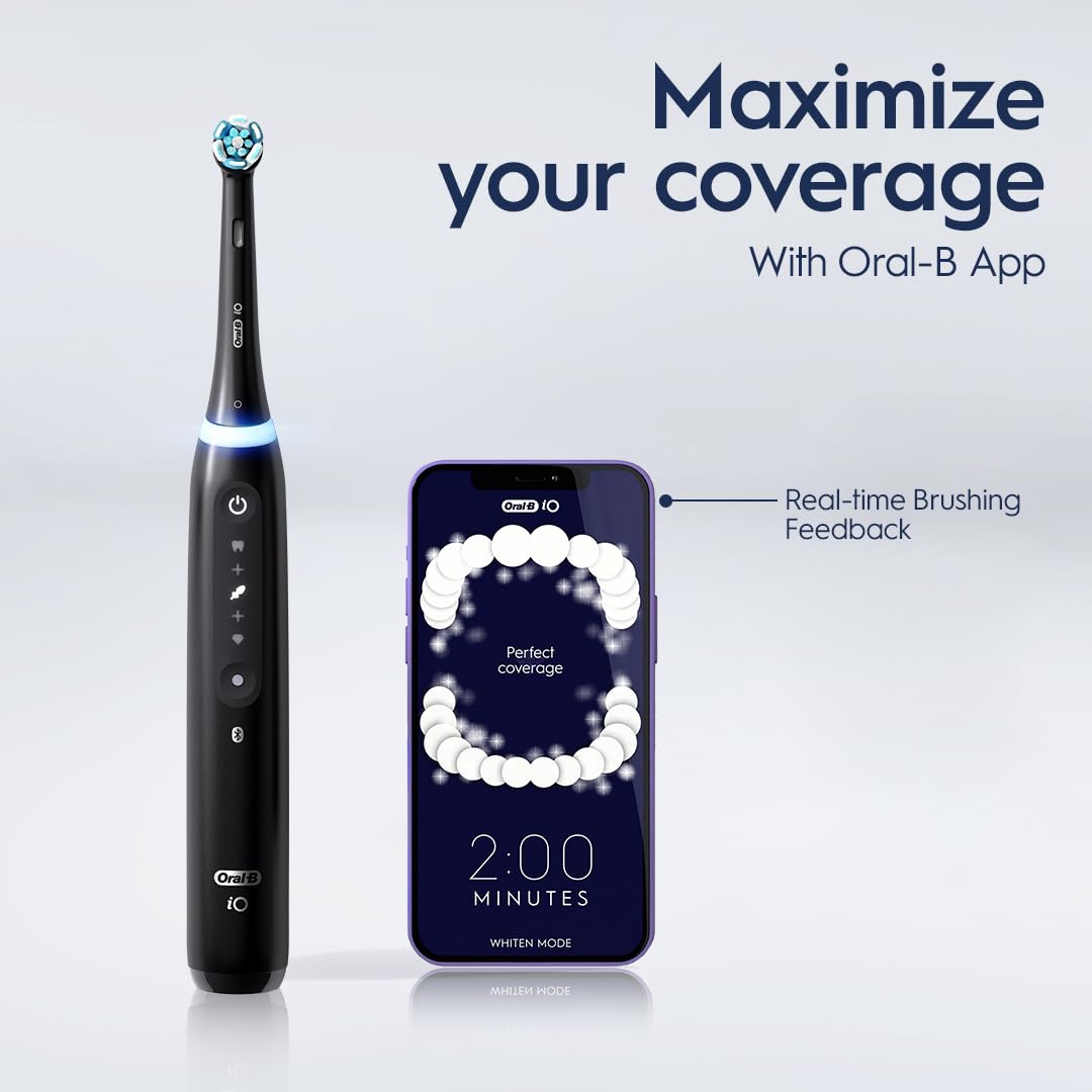 Oral-B Rechargeable Electric Toothbrush, iO5 Limited Deep Clean & Whiten, 5 Cleaning Modes, Visual Pressure Sensor to Protect Gums, Travel Case, 3 Brush Heads, White