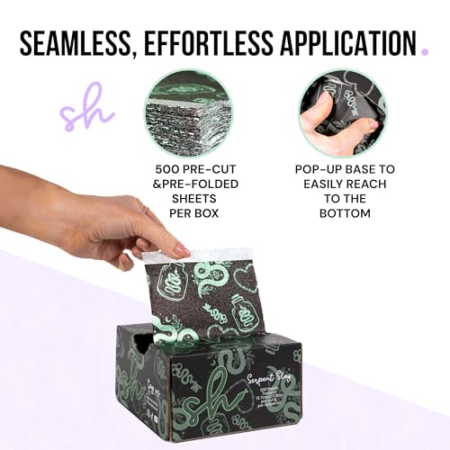 Simply Hair Pop-Up Hair Foil - 500 Pre-Cut & Folded Sheets for Hair Dye, Highlights & Balayage - Embossed, No-Slip Grip - Pop-Up Dispenser - 12.7x27.9cm - Serpent